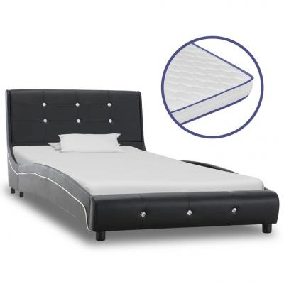 Emaga vidaxl łóżko z materacem memory, czarne, sztuczna skóra, 90 x 200 cm