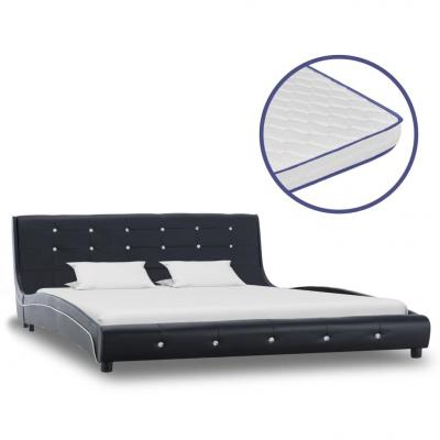 Emaga vidaxl łóżko z materacem memory, czarne, sztuczna skóra, 160 x 200 cm