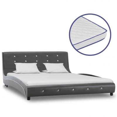 Emaga vidaxl łóżko z materacem memory, szare, sztuczna skóra, 140 x 200 cm