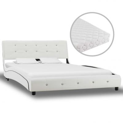 Emaga vidaxl łóżko z materacem, białe, sztuczna skóra, 120 x 200 cm
