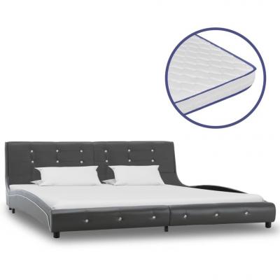 Emaga vidaxl łóżko z materacem memory, szare, sztuczna skóra, 180 x 200 cm