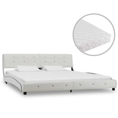 Emaga vidaxl łóżko z materacem, białe, sztuczna skóra, 180 x 200 cm