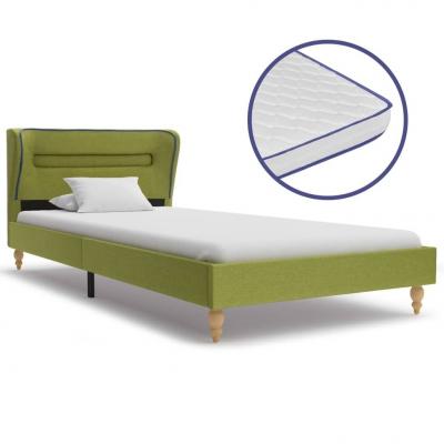 Emaga vidaxl łóżko led z materacem memory, zielone, tkanina, 90x200 cm