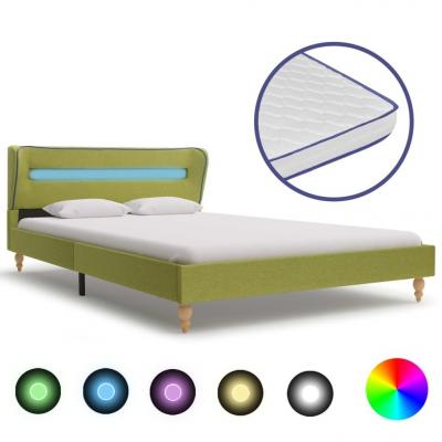 Emaga vidaxl łóżko led z materacem memory, zielone, tkanina, 120x200 cm