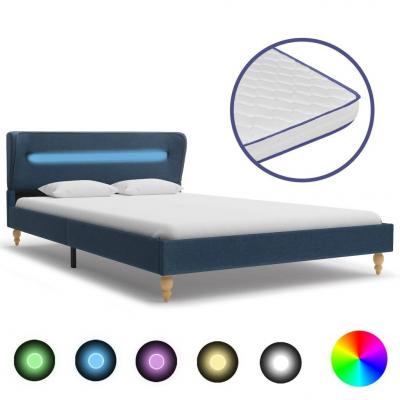 Emaga vidaxl łóżko led z materacem memory, niebieskie, tkanina, 120x200 cm