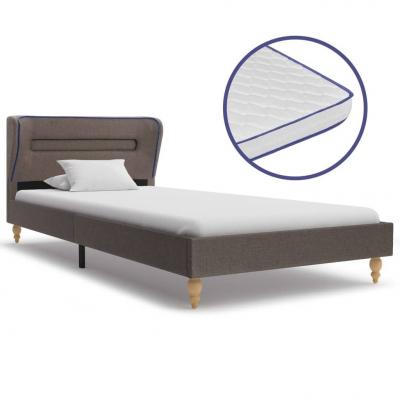 Emaga vidaxl łóżko led z materacem memory, taupe, tkanina, 90x200 cm