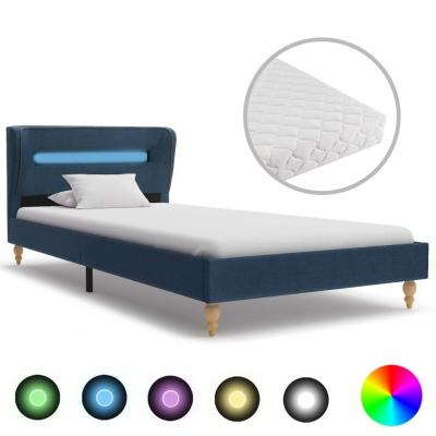 Emaga vidaxl łóżko led z materacem, niebieskie, tkanina, 90 x 200 cm