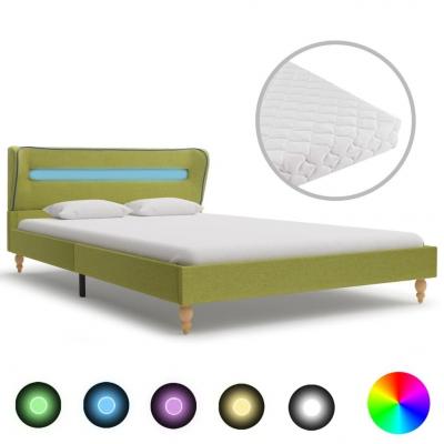 Emaga vidaxl łóżko led z materacem, zielone, tkanina, 120x200 cm