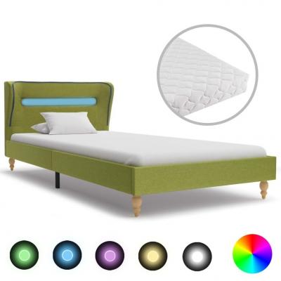 Emaga vidaxl łóżko led z materacem, zielone, tkanina, 90 x 200 cm
