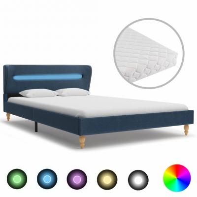 Emaga vidaxl łóżko led z materacem, niebieskie, tkanina, 120x200 cm