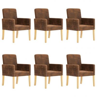 Emaga vidaxl krzesła jadalniane, 6 szt., brązowe, sztuczna skóra zamszowa