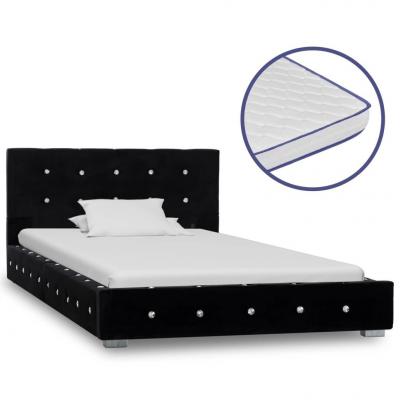 Emaga vidaxl łóżko z materacem memory, czarne, aksamit, 90 x 200 cm