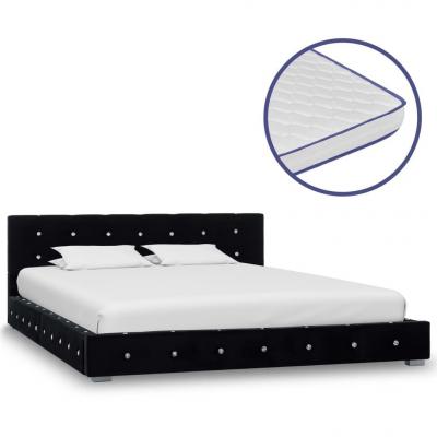 Emaga vidaxl łóżko z materacem memory, czarne, aksamit, 140 x 200 cm