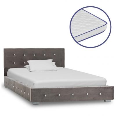 Emaga vidaxl łóżko z materacem memory, szare, aksamit, 90 x 200 cm