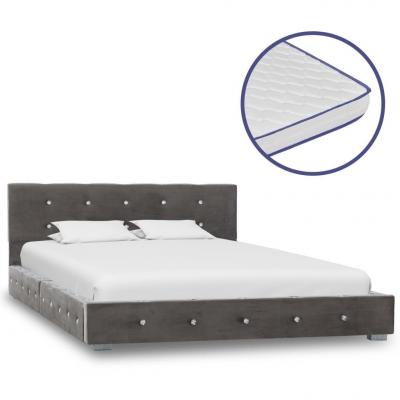 Emaga vidaxl łóżko z materacem memory, szare, aksamit, 120 x 200 cm