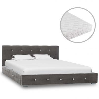 Emaga vidaxl łóżko z materacem, szare, aksamit, 120 x 200 cm