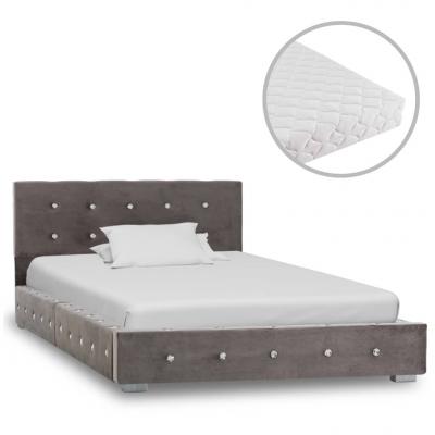 Emaga vidaxl łóżko z materacem, szare, aksamit, 90 x 200 cm