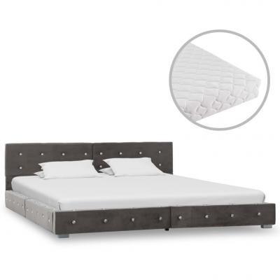 Emaga vidaxl łóżko z materacem, szare, aksamit, 180 x 200 cm