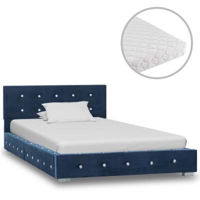 Emaga vidaxl łóżko z materacem, niebieskie, aksamit, 90 x 200 cm