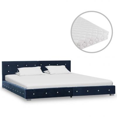 Emaga vidaxl łóżko z materacem, niebieskie, aksamit, 160 x 200 cm