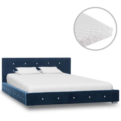 Emaga vidaxl łóżko z materacem, niebieskie, aksamit, 120 x 200 cm