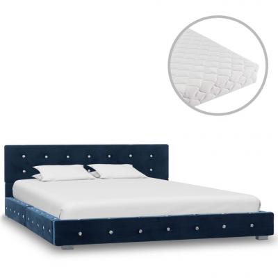 Emaga vidaxl łóżko z materacem, niebieskie, aksamit, 140 x 200 cm