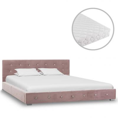 Emaga vidaxl łóżko z materacem, różowe, aksamit, 140 x 200 cm