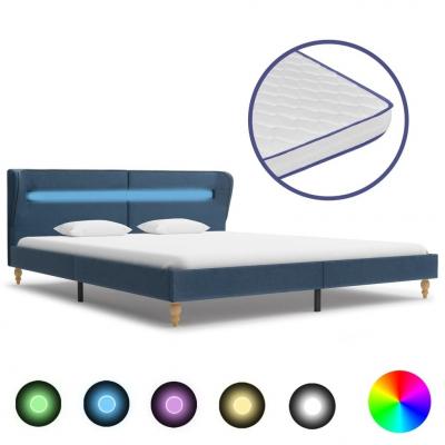 Emaga vidaxl łóżko led z materacem memory, niebieskie, tkanina, 180x200 cm
