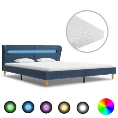 Emaga vidaxl łóżko led z materacem, niebieskie, tkanina, 160 x 200 cm