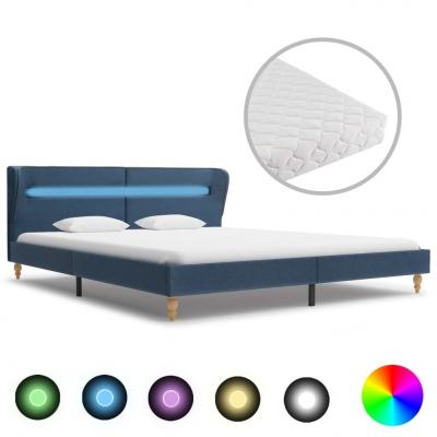 Emaga vidaxl łóżko led z materacem, niebieskie, tkanina, 180 x 200 cm