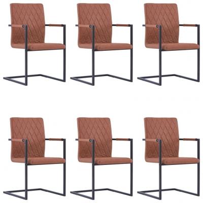 Emaga vidaxl krzesła stołowe, 6 szt., wspornikowe, brązowe, ekoskóra