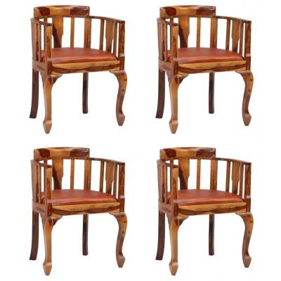 Emaga vidaxl krzesła do jadalni, 4 szt., prawdziwa skóra i drewno sheesham