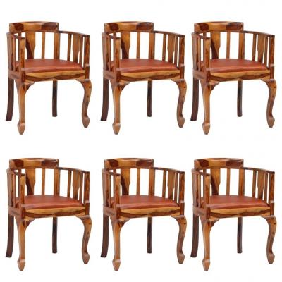 Emaga vidaxl krzesła do jadalni, 6 szt., prawdziwa skóra i drewno sheesham
