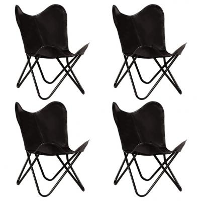 Emaga vidaxl krzesła typu motyl, 4 szt., czarne, dziecięce, skóra naturalna