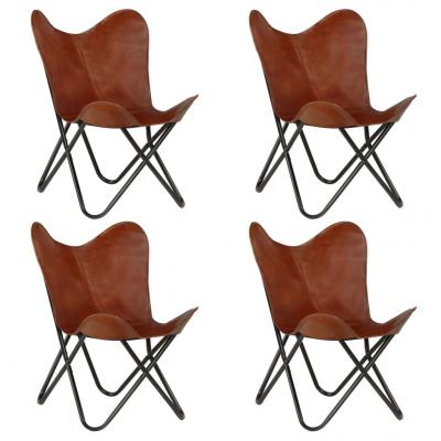 Emaga vidaxl krzesła typu motyl, 4 szt., brązowe, dziecięce, skóra naturalna