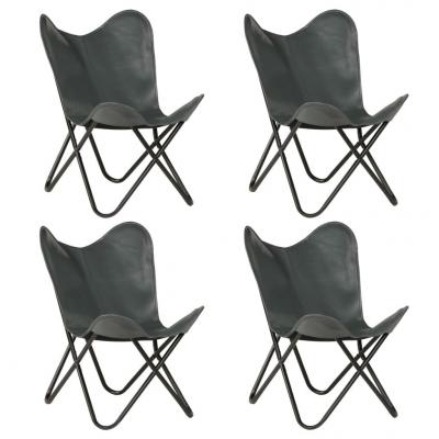 Emaga vidaxl krzesła typu motyl, 4 szt., szare, dziecięce, skóra naturalna