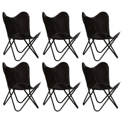 Emaga vidaxl krzesła typu motyl, 6 szt., czarne, dziecięce, skóra naturalna