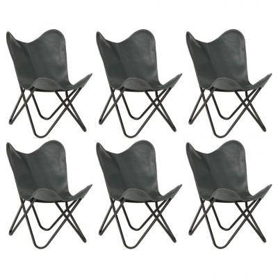 Emaga vidaxl krzesła typu motyl, 6 szt., szare, dziecięce, skóra naturalna