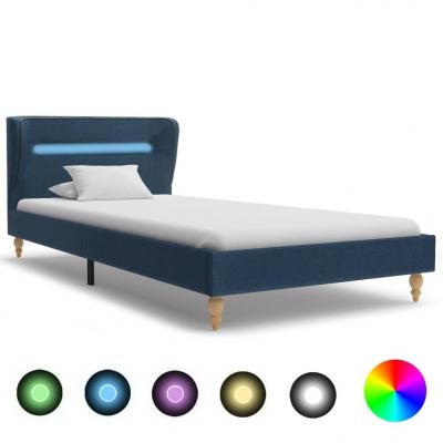 Emaga vidaxl rama łóżka z led, niebieska, tapicerowana tkaniną, 90 x 200 cm