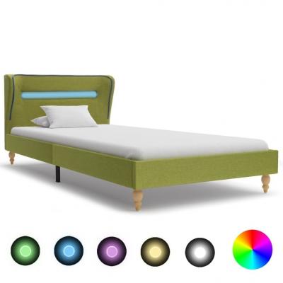 Emaga vidaxl rama łóżka z led, zielona, tapicerowana tkaniną, 90 x 200 cm