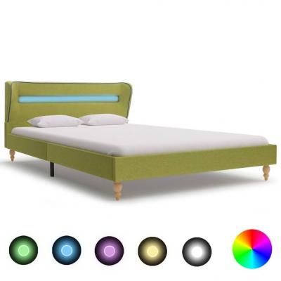 Emaga vidaxl rama łóżka z led, zielona, tapicerowana tkaniną, 140 x 200 cm