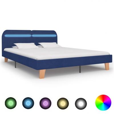 Emaga vidaxl rama łóżka z led, niebieska, tapicerowana tkaniną, 160 x 200 cm