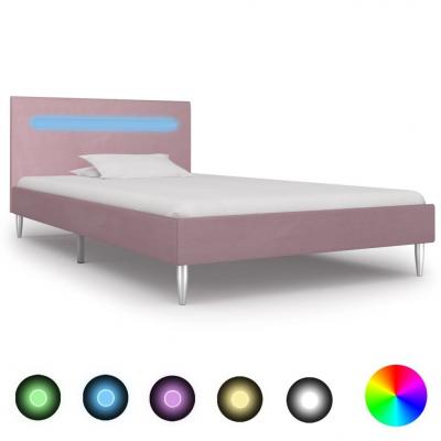 Emaga vidaxl rama łóżka z led, różowa, tapicerowana tkaniną, 90 x 200 cm