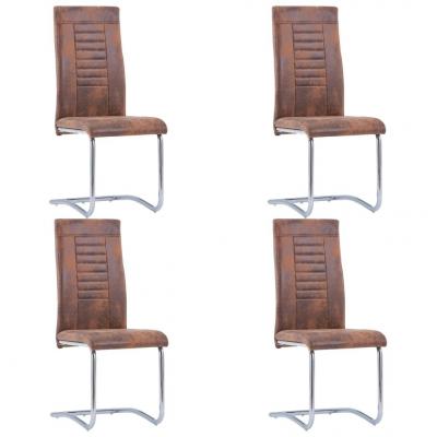 Emaga vidaxl krzesła stołowe, wspornikowe, 4 szt., brązowe, sztuczny zamsz