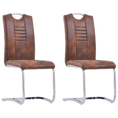 Emaga vidaxl krzesła stołowe, wspornikowe, 2 szt., brązowe, sztuczny zamsz