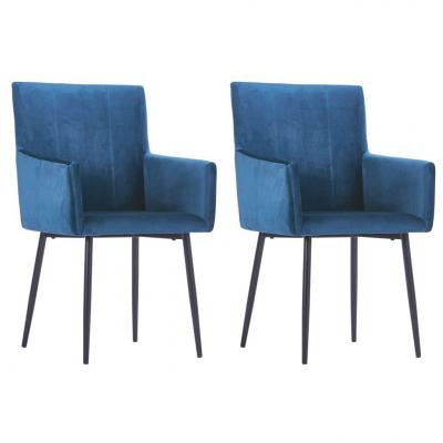 Emaga vidaxl krzesła stołowe z podłokietnikami, 2 szt., niebieskie, aksamit