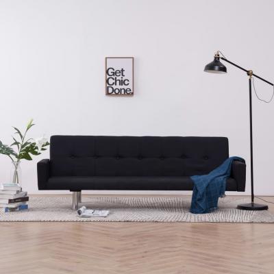 Emaga vidaxl sofa rozkładana z podłokietnikami, czarna, poliester