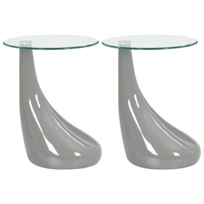 Emaga vidaxl 2 szare stoliki z okrągłym, szklanym blatem, wysoki połysk