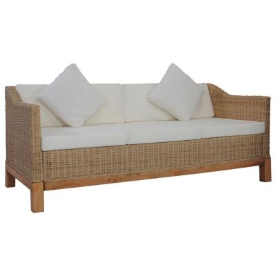 Emaga vidaxl 3-osobowa sofa z poduszkami, naturalny rattan