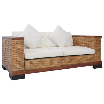 Emaga vidaxl 2-osobowa sofa z poduszkami, brązowa, naturalny rattan